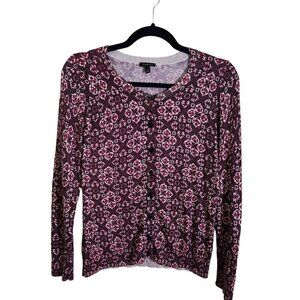 Talbots Vintage Burgundy Print Metallic Cardigan Sweater Size S